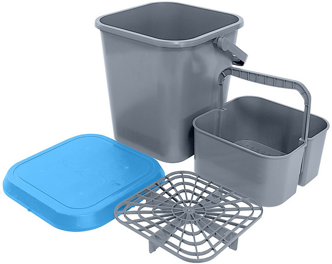 워시앤케어 3in1 세차버킷 그릿가드 + 보관캐디 + 뚜껑 풀세트, 13L, 그레이 + 블루