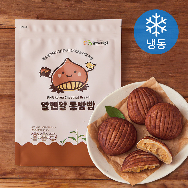알앤알코리아 통밤빵 (냉동), 80g, 5개입, 1개