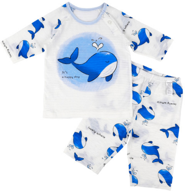 메이키즈 아동용 깜찍고래 7부 슬라브 상하의 세트