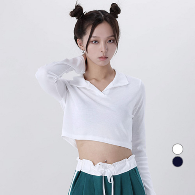 Awesomearound 女款翻領短版長袖上衣 AA50370