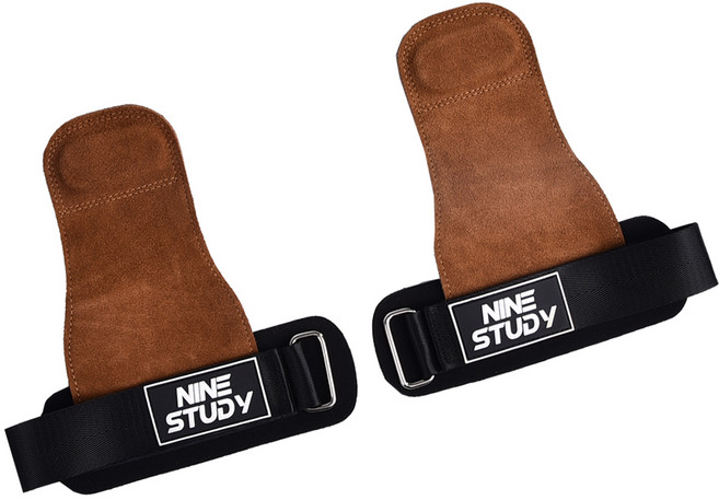 NINE STUDY 防滑重訓拉力帶 皮革PRO款 硬拉, 咖啡色, 2個