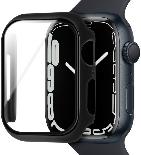 아이몰 애플워치 9H 강화유리 풀커버 프레임 케이스, 블랙, 1개
