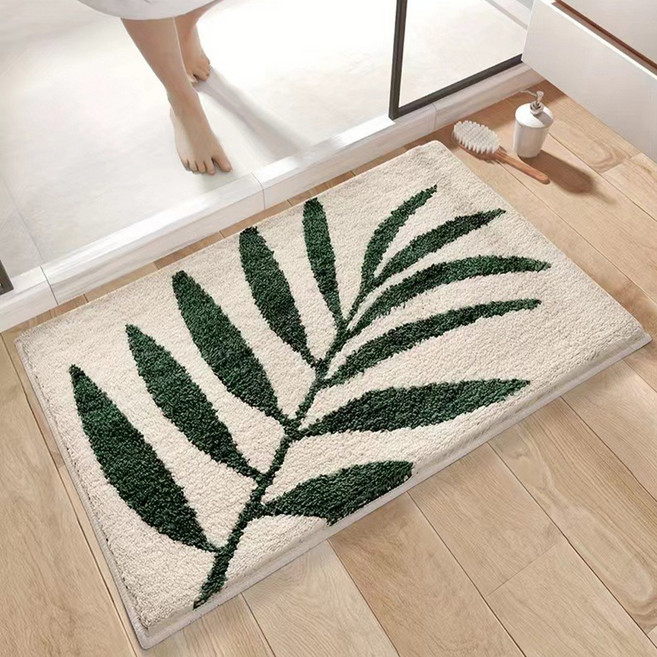 다다랜드 소프트무드 욕실 현관 포근한 감성 컬러 발매트, 그린 야자수잎