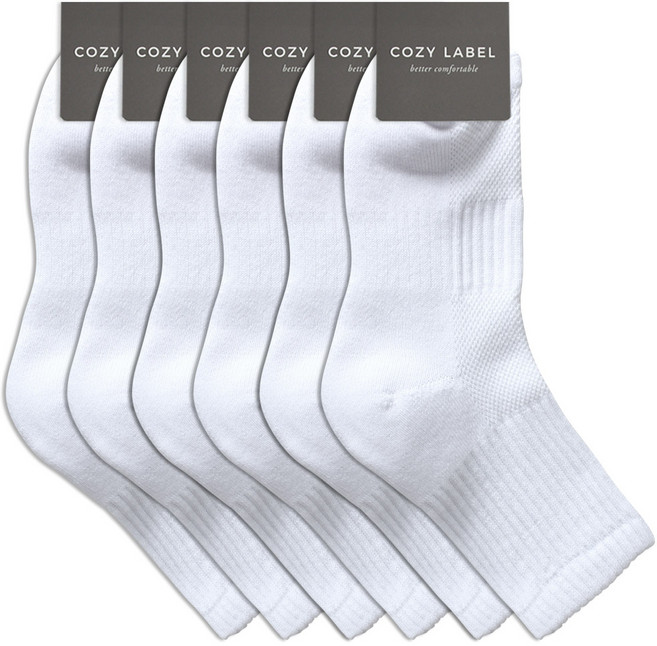 COZY LABEL 女款運動網眼雙層緩衝中筒襪, 白色, 6雙