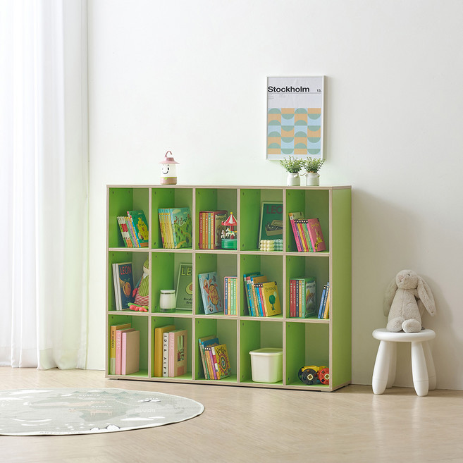 파로마 클로이 수납책장 1200 방문설치, 그린, 3단