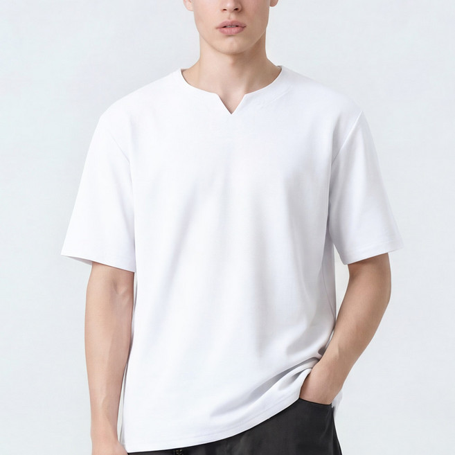 다꾸앙 남성용 시원한 헨리 브이넥 트임 반팔 티셔츠 I03C4_tc5762