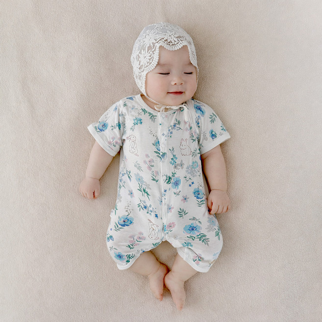 베베니즈 신생아용 쿨메쉬 패턴 반팔 우주복