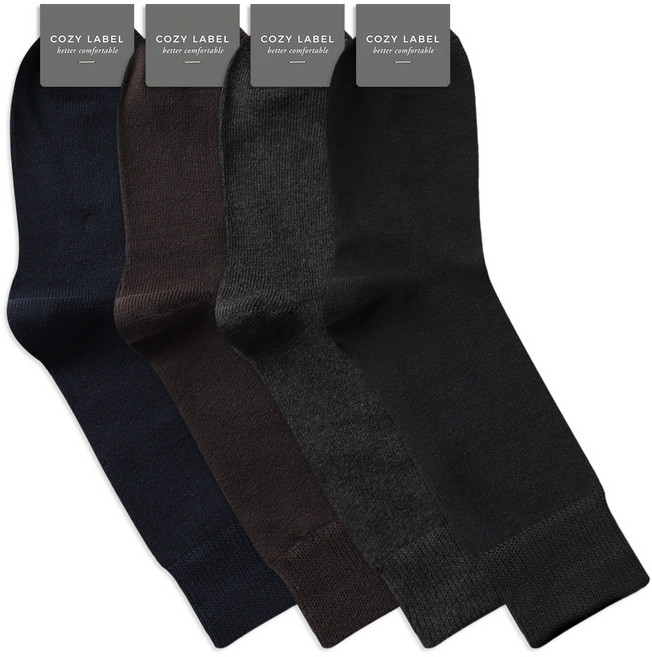 코지라벨 남성용 면사 4올 무지 신사 정장 양말 4족 세트