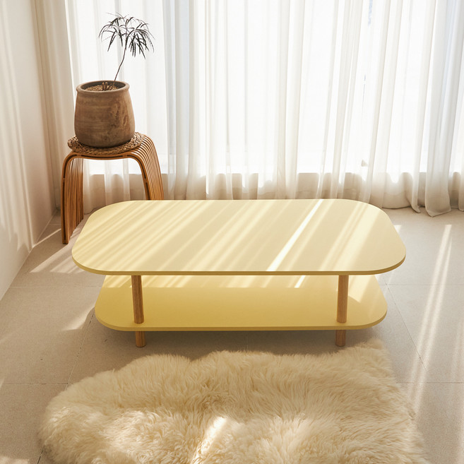 스토리퍼니쳐 국내생산 E0 LPM 하모니 2단 쇼파 테이블 오버라운드 BASIC 1200x600x330, 버터옐로우 + 오크