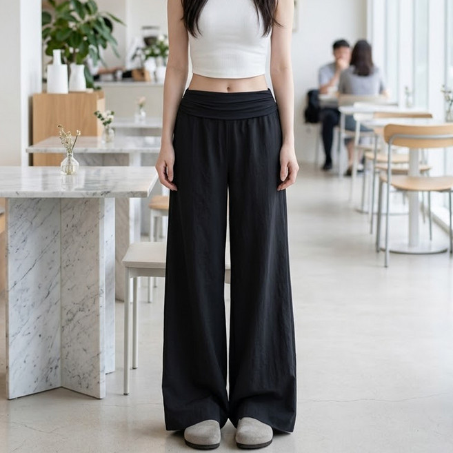 INFIOUS 女款冰感流線長版寬褲 I263-0553