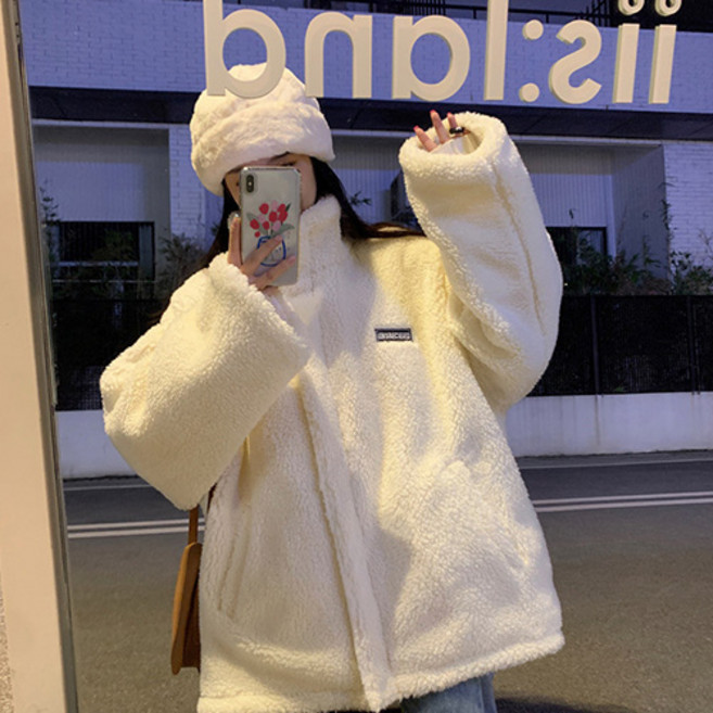 패션플로우 여성용 오버핏 양털 후리스 집업