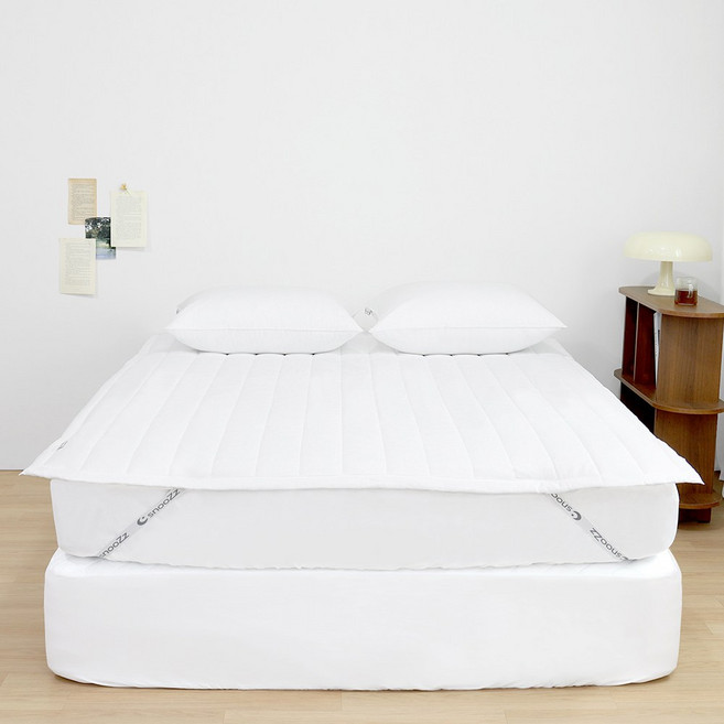 스누즈 클래식 순면 60수 워싱 고정밴딩 침대패드, 화이트
