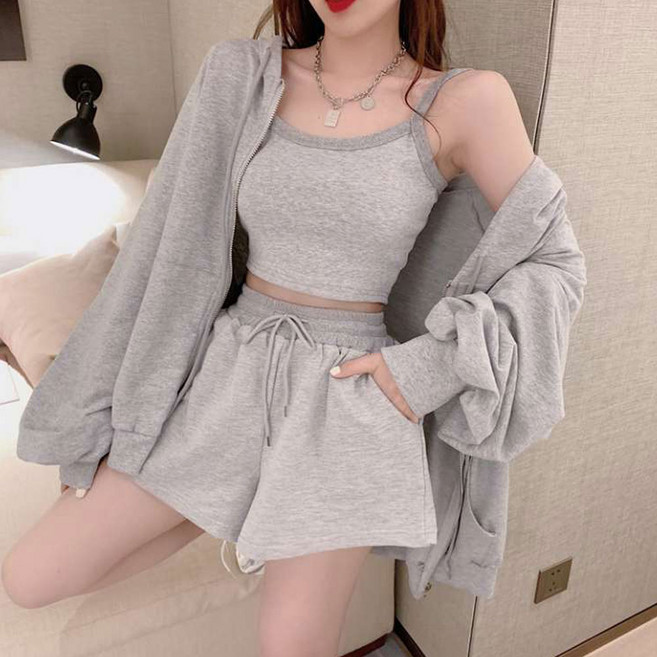 더시럽 여성용 뮤리엘 나시 + 긴팔 집업 + 반바지 세트