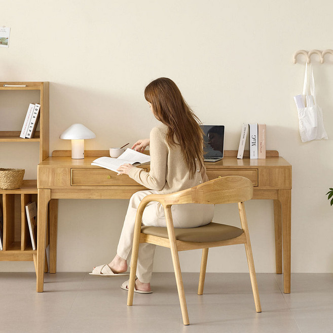 까르엠가구 헤이븐 고무나무 일자형 원목 컴퓨터 학생 1인용 데스크 책상 1500 방문설치, 내츄럴