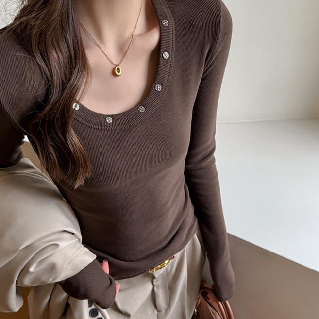 마켓에이 여성용 골지 슬림핏 라운드넥 긴팔 티셔츠 M263-A2665