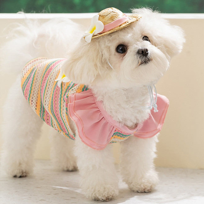 아티펫 플라워 메쉬 숄더 레이스 모자 + 견인 셔츠 세트, 핑크, 1세트