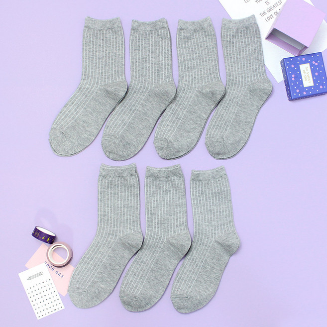 비단길 주니어용 J슬롯 골지 중목 양말 7켤레