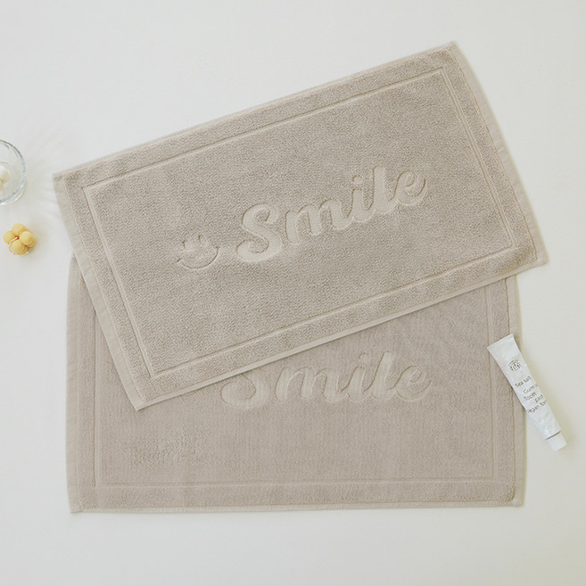 네이쳐리빙 호텔식 프리미엄 욕실 면발매트 2p, 베이지스마일