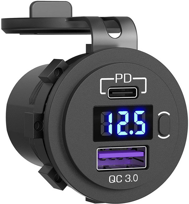 차량용 PD QC 3.0 USB 2포트 볼트메타 3 IN 1 방수 소켓 AT03B, 1개, 3구