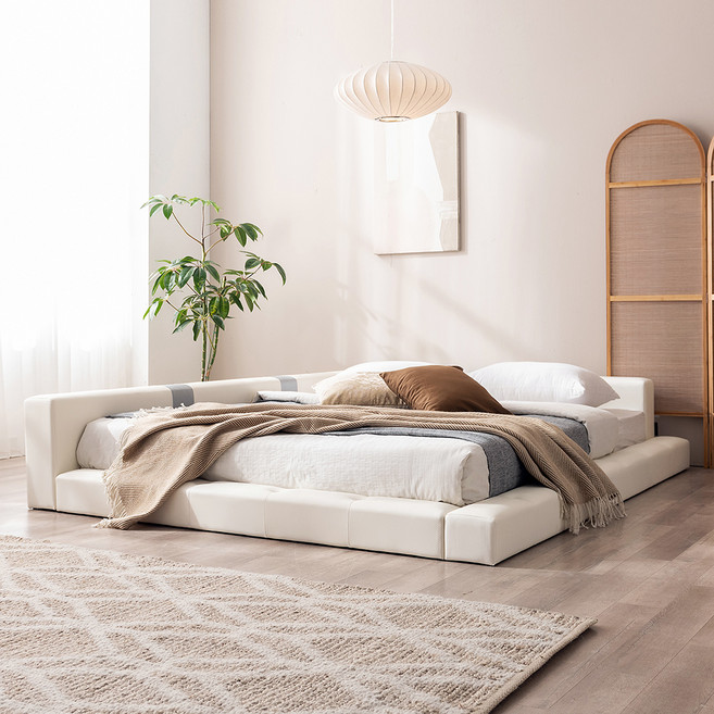 젠티스 사각스퀘어 저상형 패밀리침대 + 자가드 PK 매트리스 세트 방문설치, 화이트