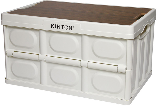 KINTON 牛奶白露營折疊箱 + 桌板 大號 57L 套組, 白色, 棕色