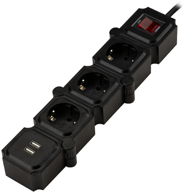 테트리스 고용량 디자인 절전 USB 멀티탭 3구, 50cm, 블랙 + 블랙, 1개