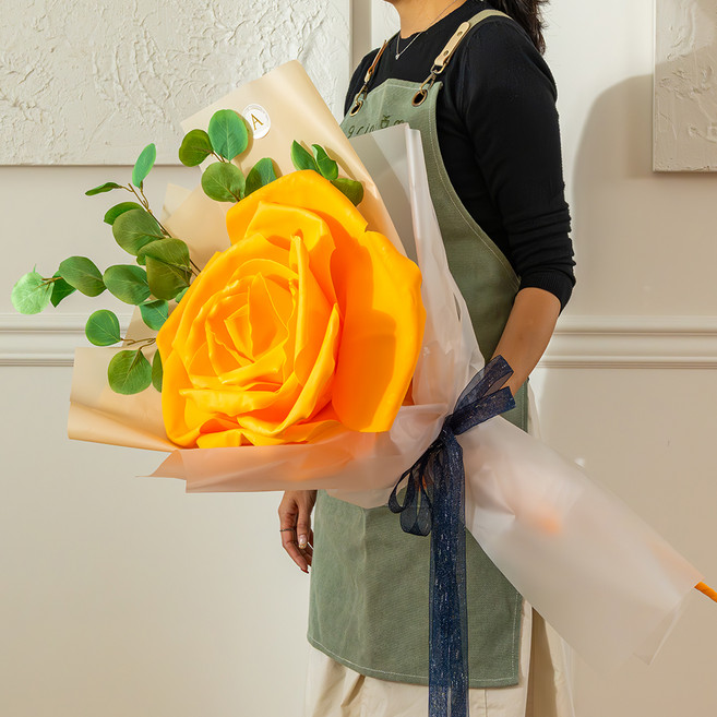 아스파시아 조화 로즈 자이언트 꽃다발 + 폴리안 가지 + Thank you 카드엽서 세트, 탠저린 오렌지(꽃다발), 1개