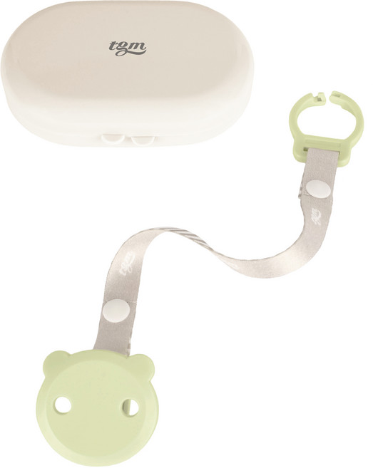 tgm 小熊造型奶嘴夾 附收納盒, 橄欖綠色, 1個