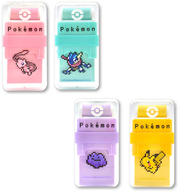 포켓몬 포켓피스 롤러 지우개 4종 세트, 옐로우, 핑크, 그린, 퍼플, 1세트