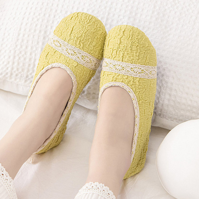 아리코 레이스 고무바닥 덧신형 실내화, 머스타드 옐로우, 1개