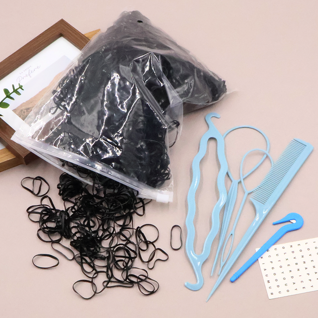 비단길 키모 대용량 고무줄 머리끈 100g + 헤어가이드 + 이지컷 고무줄칼 세트