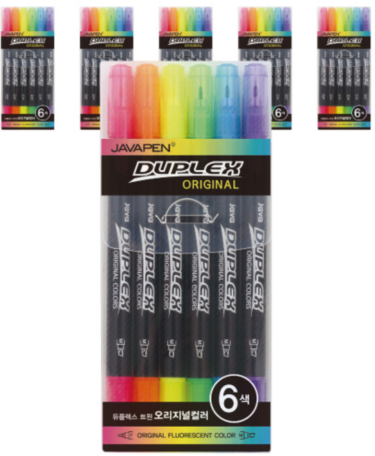 JAVAPEN Duplex Twin Original 6色螢光筆, 6個, 混合色