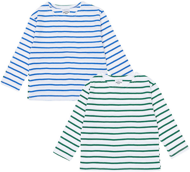 레인보우키즈 아동용 컬러 단가라 보트넥 티셔츠 2종 세트