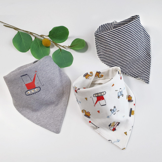 우주아이 유아용 포크레인 면 삼각 스카프빕 3종 세트