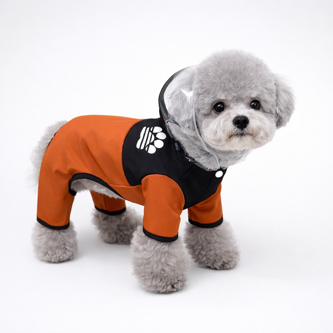 코코스튜디오 강아지 방풍 방수 코코하네스 레인코트 퍼피라인 투톤 올인원, 1개, 브라운