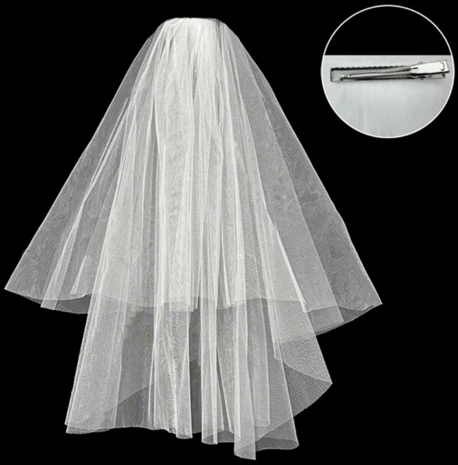 메리벨르 소품 웨딩베일 2단 레이어 집게핀타입, 화이트, 1개