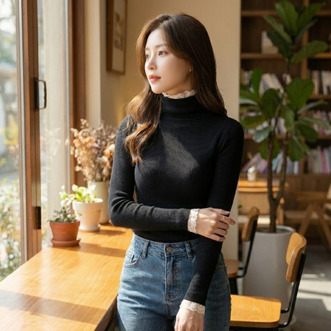 Sonio 女款飾邊高領長袖針織衫