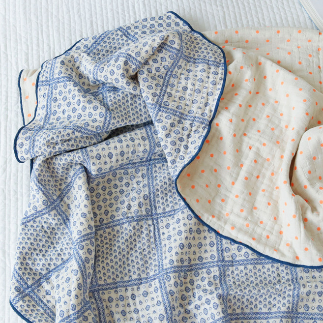 누블 4중 거즈 패치워크 도트 양면사용 사계절 담요