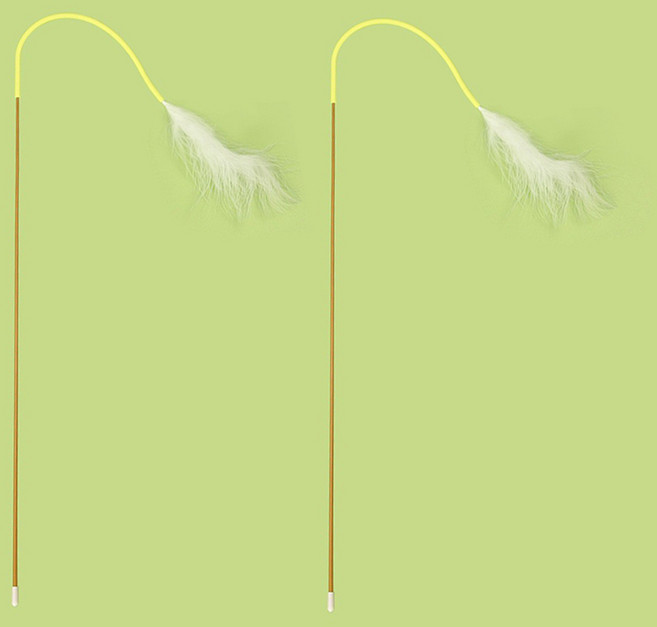 둥둥펫 고양이 흰꼬리 낚시대 장난감, 옐로우, 2개