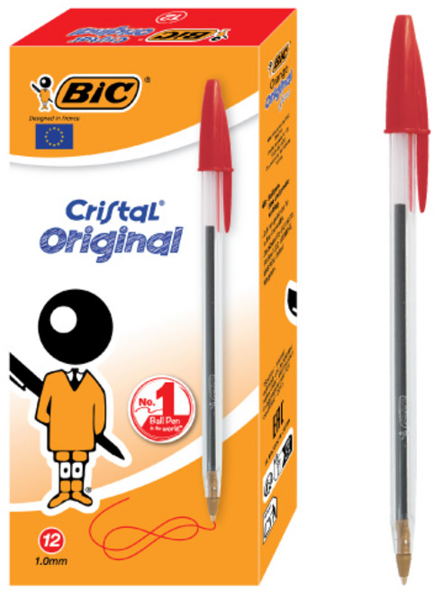 빅 크리스탈 볼펜 1mm, 레드, 12개