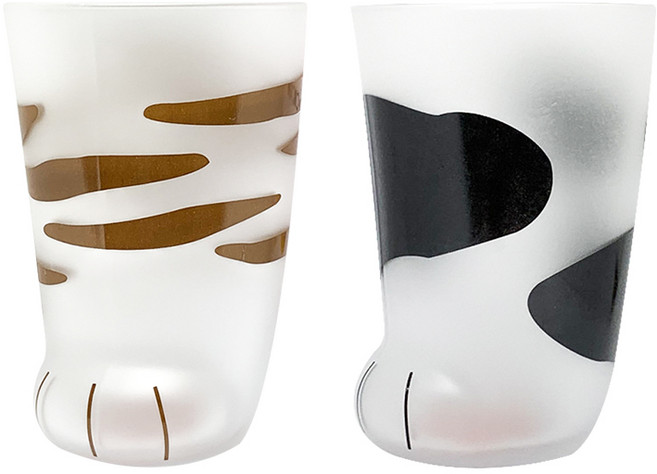 아기 고양이 발 유리컵 300ml 2종 세트, 브라운, 블랙, 2개