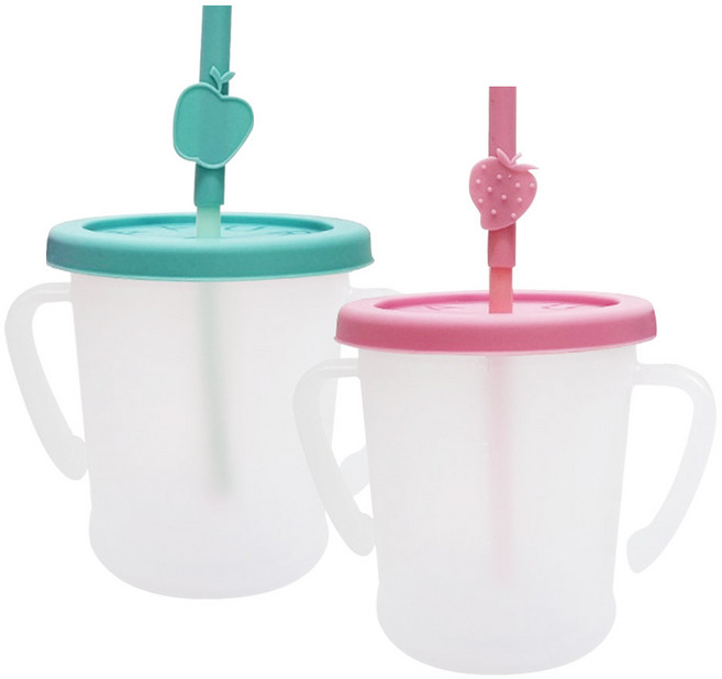 아가프라 매직 빨대컵 S 2종 + 과일탑 세트, 300ml, 1세트, 그린 + 핑크(컵), 랜덤 발송(과일탑)