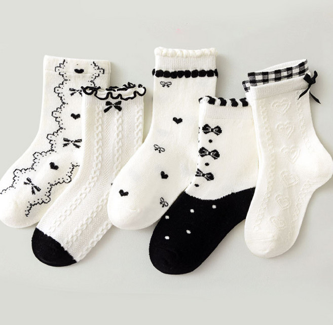 아이뿜 아동용 모노톤 리본 공주 양말 5종 세트 F187