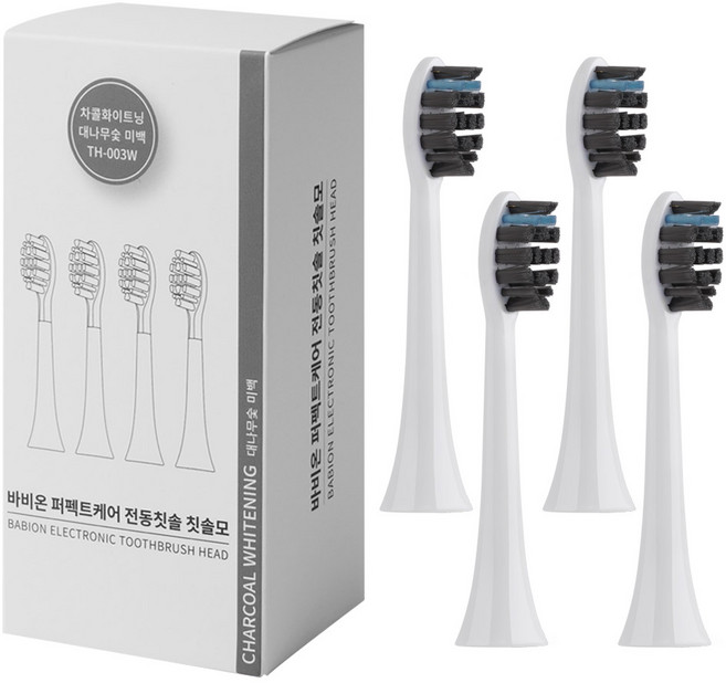 바비온 퍼펙트케어 음파 전동칫솔모 차콜화이트닝 화이트 4p, 1세트