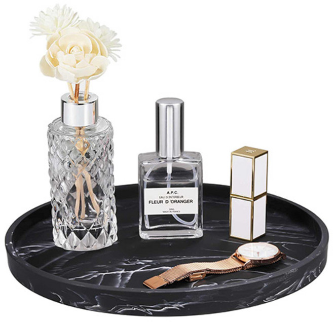 더플로우커머스 원형 실리콘 데스크 트레이 다용도 테이블 정리함 2p, 블랙마블