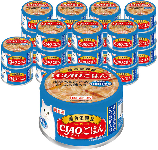 이나바 어덜트 고양이 챠오 고항 주식캔, 참치+닭가슴살+가다랑어포, 85g, 24개