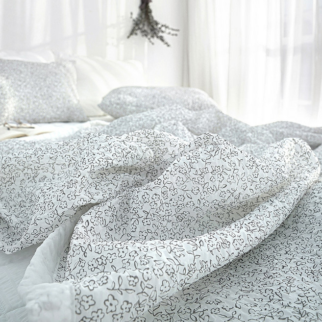 스코홈 국내제조 눈꽃 냉감 시어서커 양겹이불, 스노우화이트