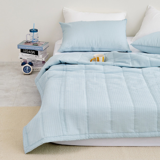 바자르 썸머 할리데이 시어서커 여름 차렵이불, 스카이블루