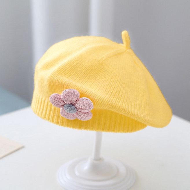 우주아이 아동용 파스텔 플라워 니트 베레모 모자
