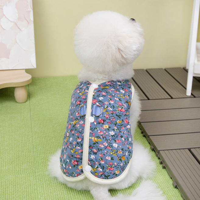 파스텔펫 반려동물 레트로 꽃무늬 누빔조끼, 1개, 블루